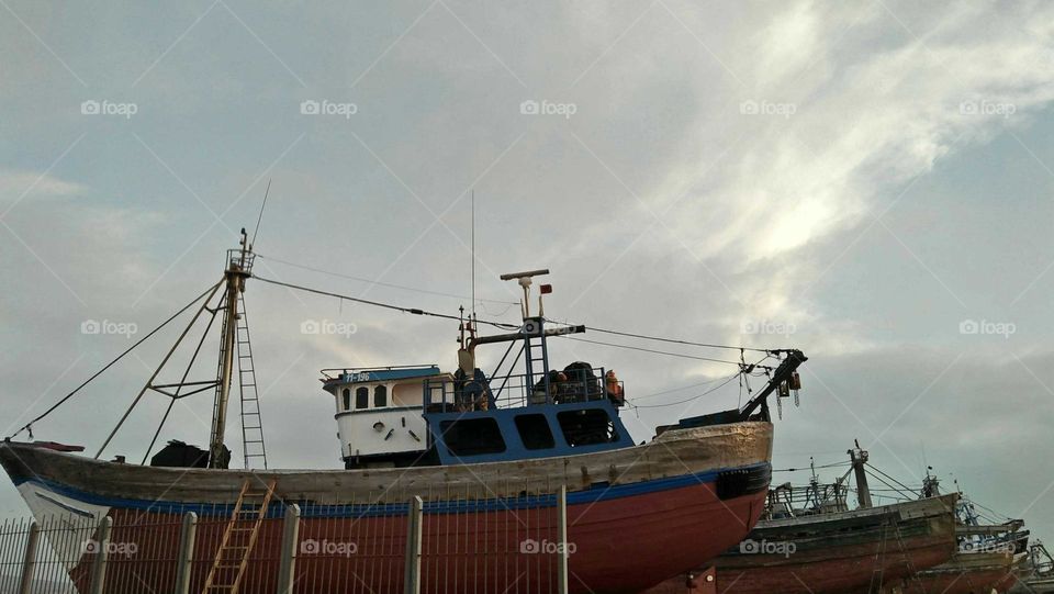 a big ship in harbour at essaouira city in Morocco.