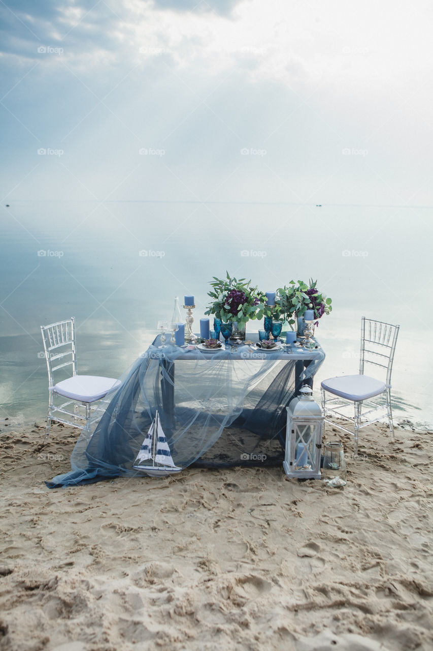 wedding table on the sea
