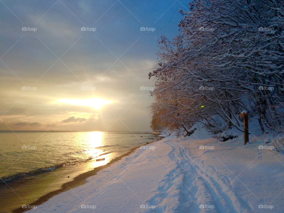 Sunlight over sea in winter