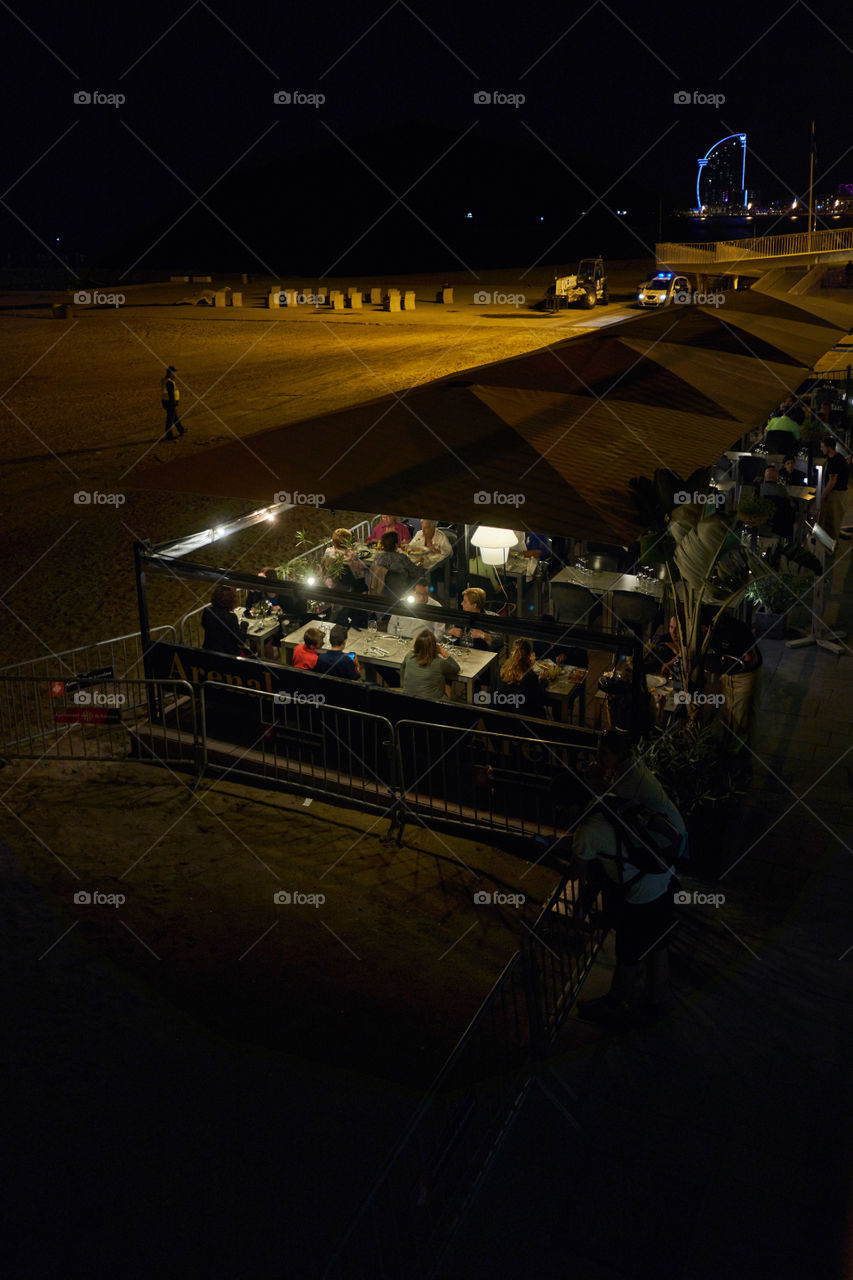 Night view of Barcelona's beach