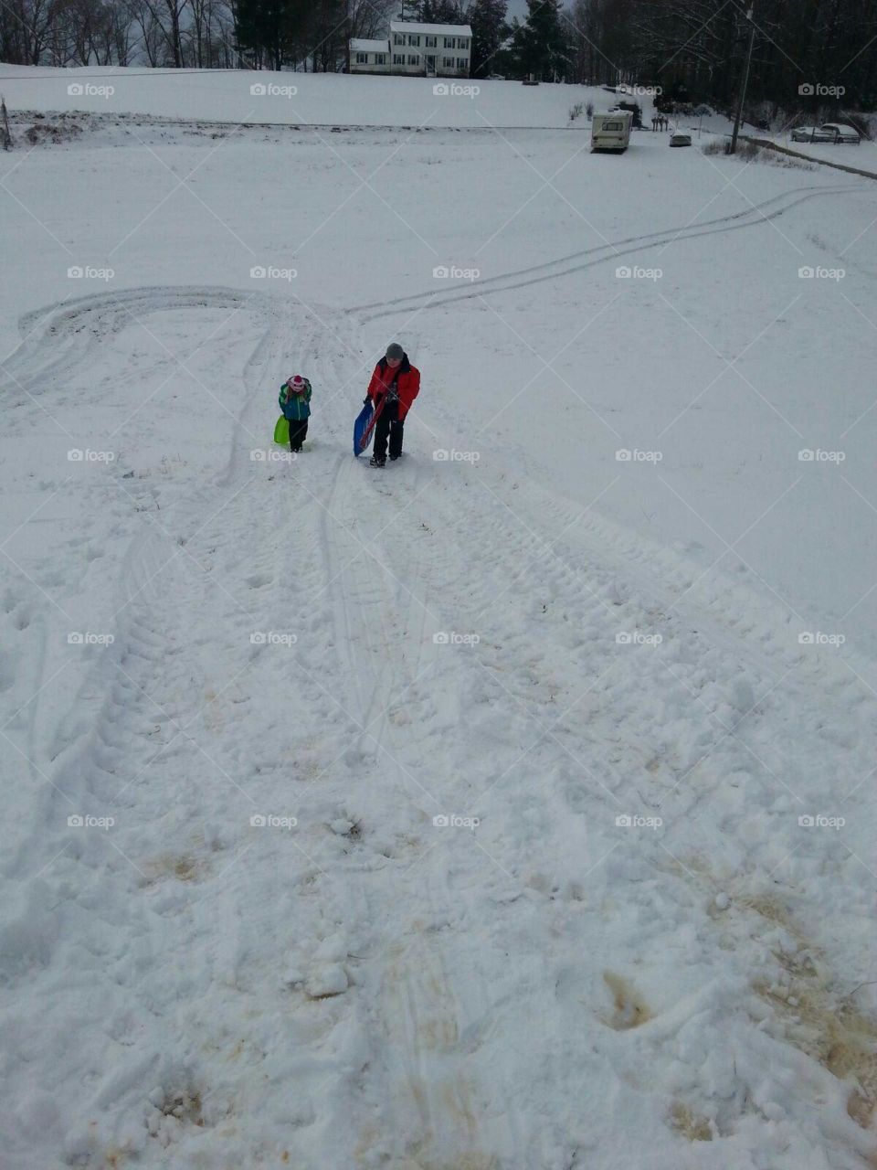 sledding down the front field