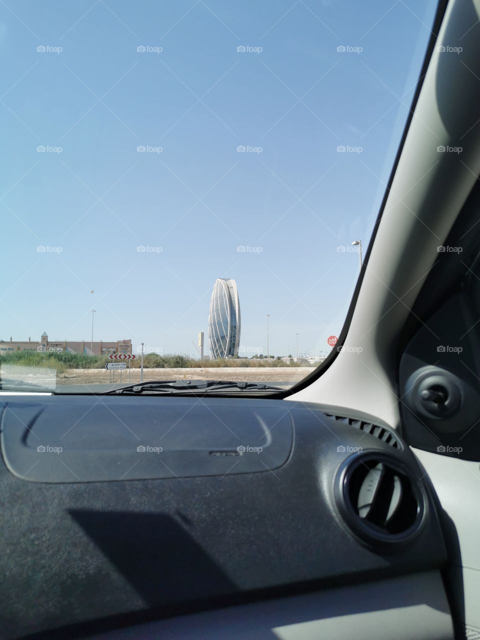 View from the car windshield.