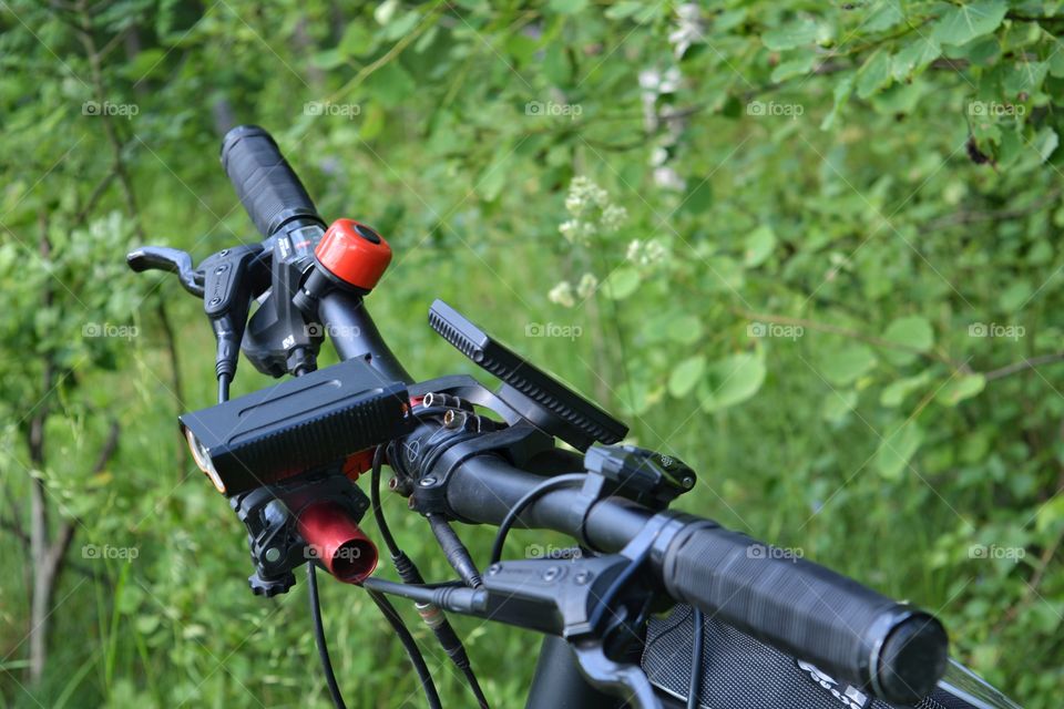 bike close up details in the green summer background