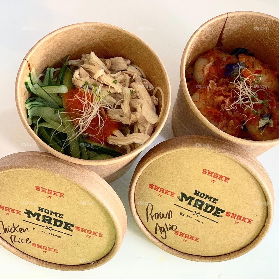 Yummy pasta aglio olio and chicken rice pasta tasty and yummy lunch meal 