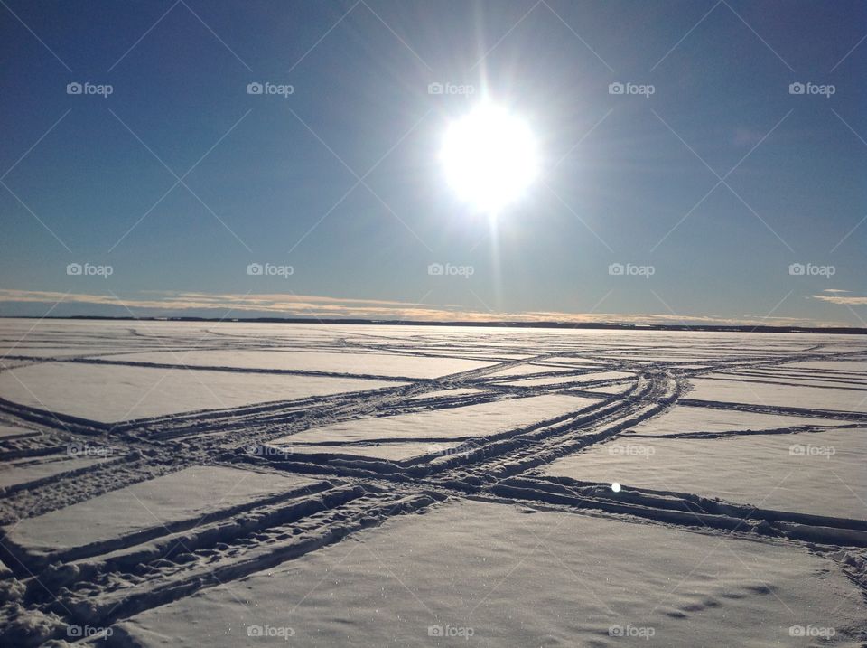 Alberta winter frozen lake landscape