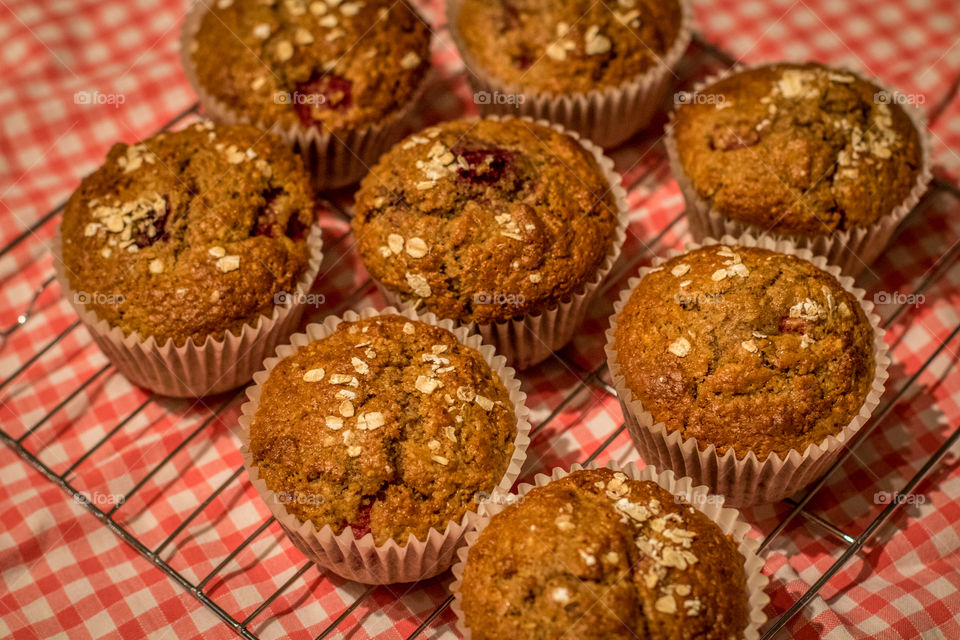 Homemade raspberry oatmeal muffins 