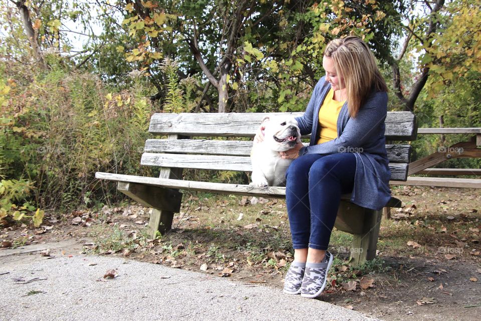 Woman with bulldog