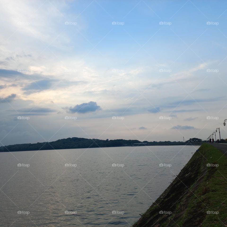 Beautiful view of the lakeside in the evening