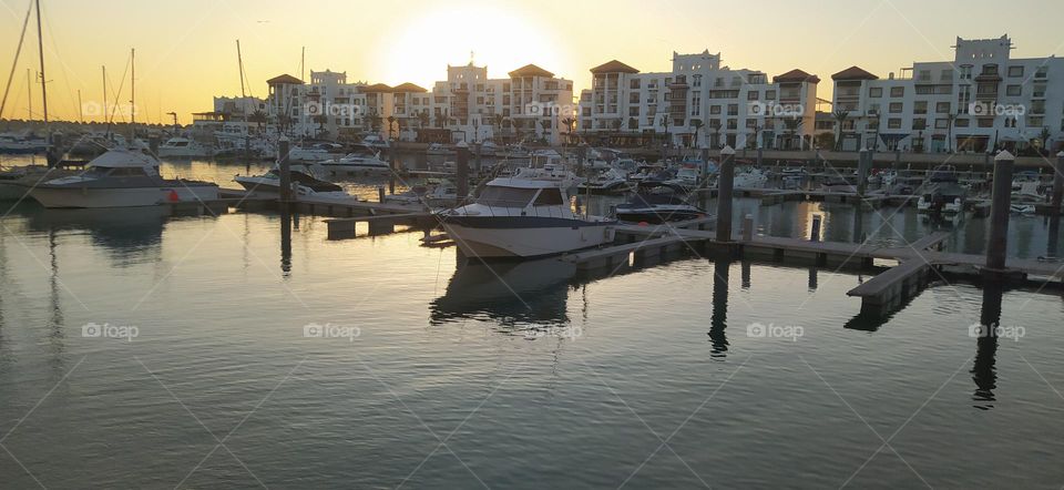 marina of agadir city at sunset