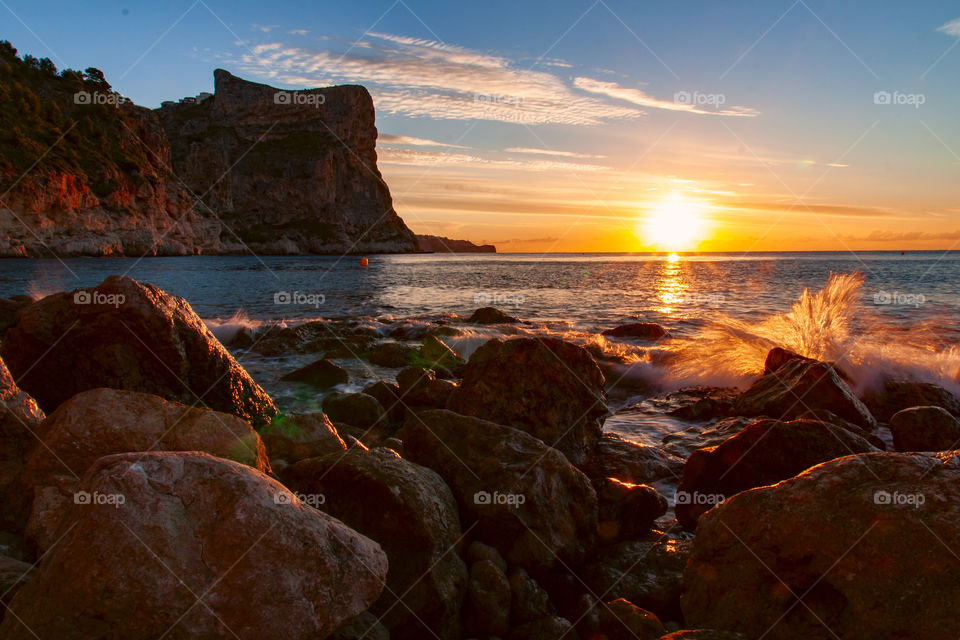 Sunrise at the beach Cumbre del Sol, Spain.