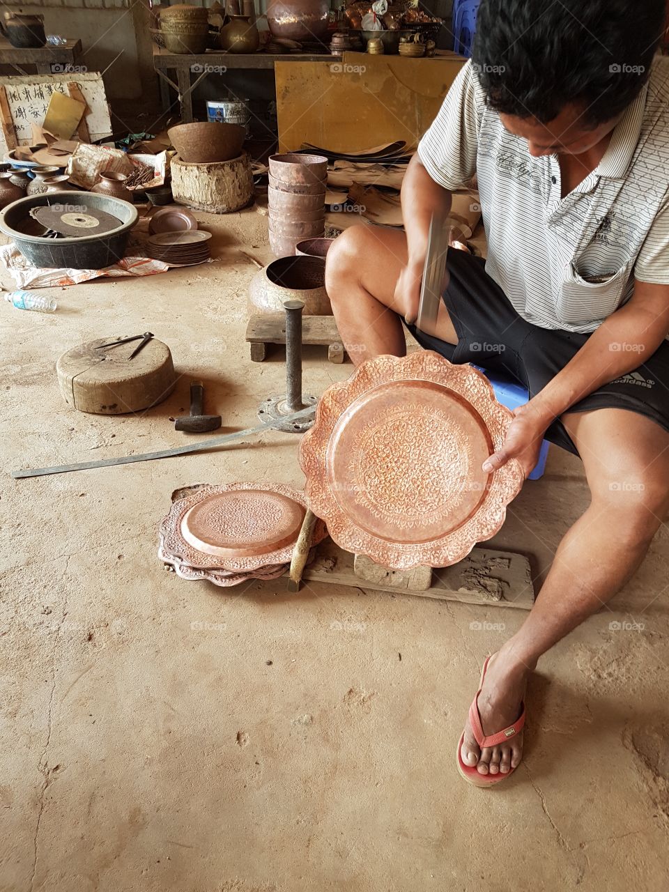 Khmer traditional Carving Can copper created by hands.