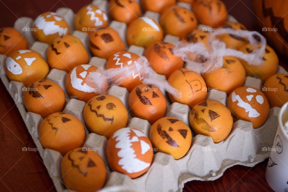 Decor in the form of small pumpkins for Halloween.