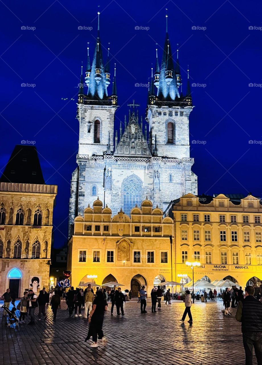 Old Town Square at night