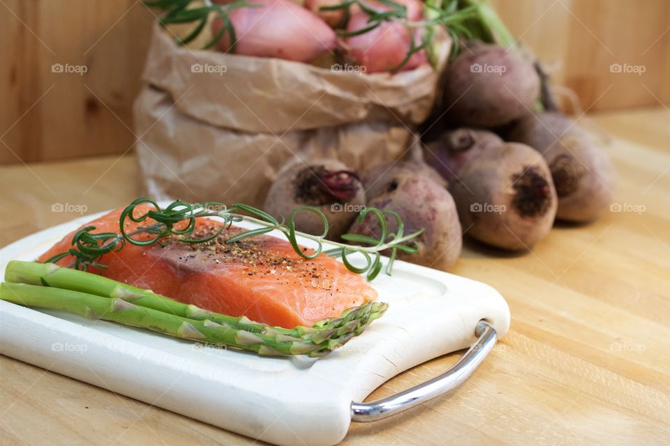 Salmon and organic vegetables