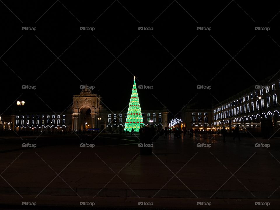 Christmas Decorations, Night, Tree, Ligths, Lisboa, Portugal