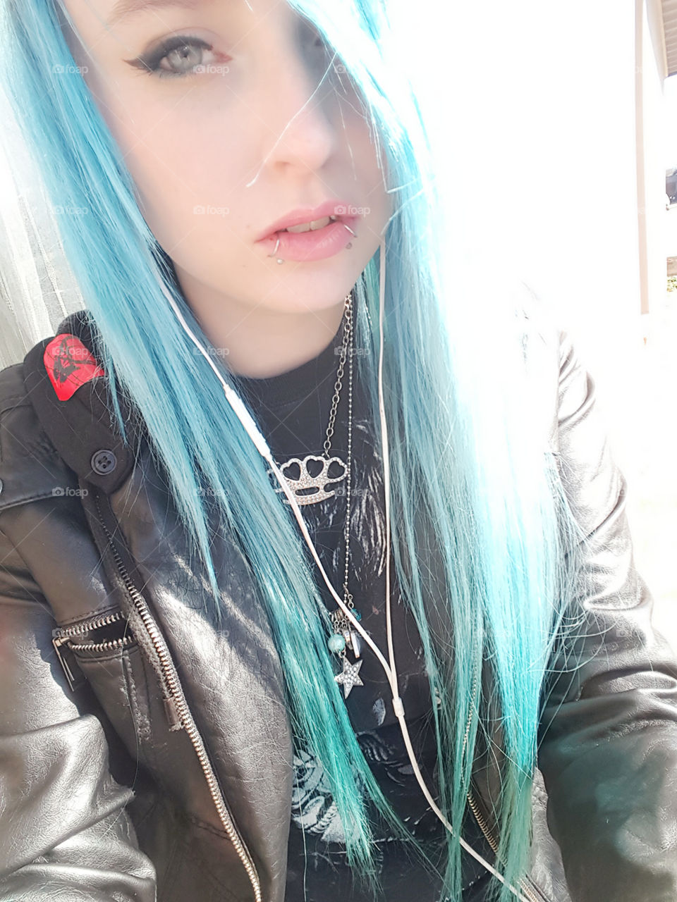 Selfie with blue hair