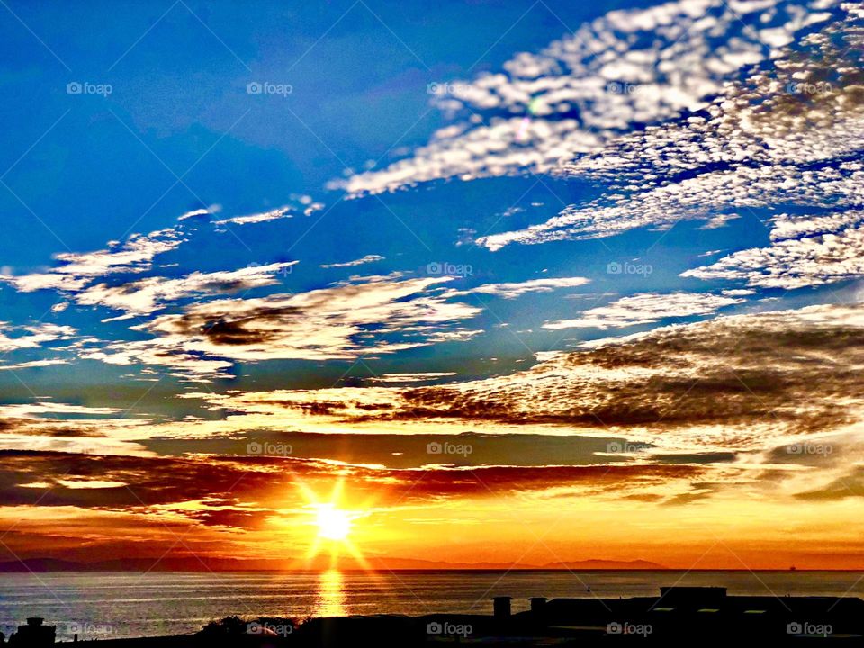 Mountains or Ocean Challenge! Sunset along Southern California Coastline! Beautiful colors and clouds!