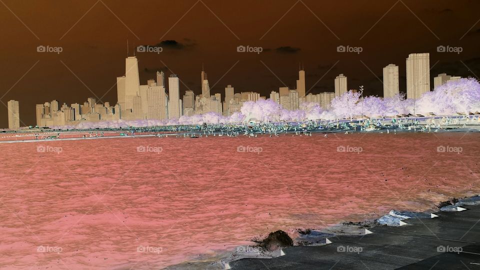 Chicago skyline negative