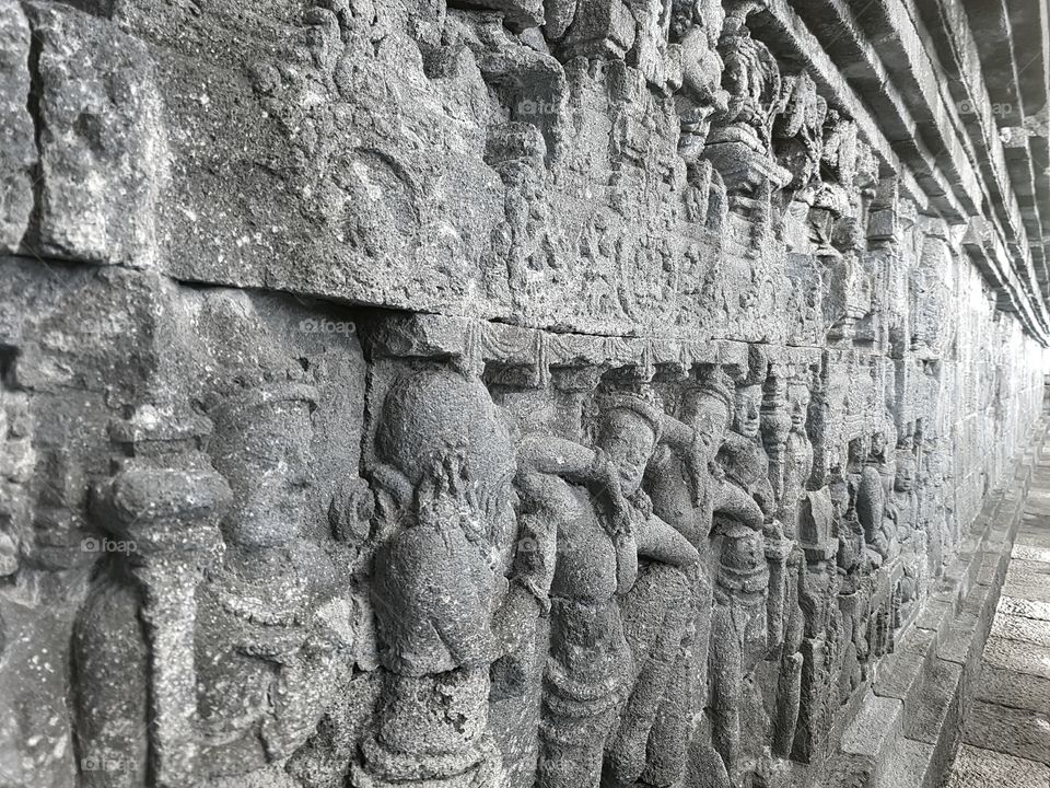 Historical carvings on the walls of Borobudur Temple