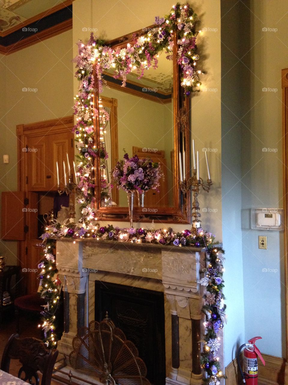 Fireplace decorated for Christmas 