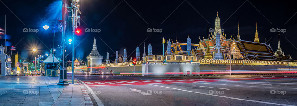 Beautiful panorama scene of the most famous landmark Wat Prakeaw in Thailand