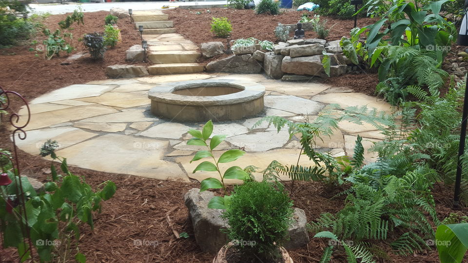 flagstone patio and fire pit