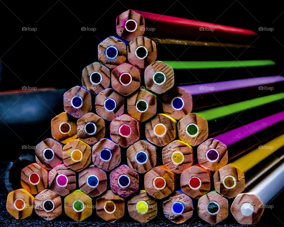 Pyramid of colored pencils