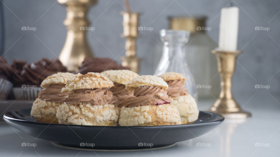 dessert of pastries on the table