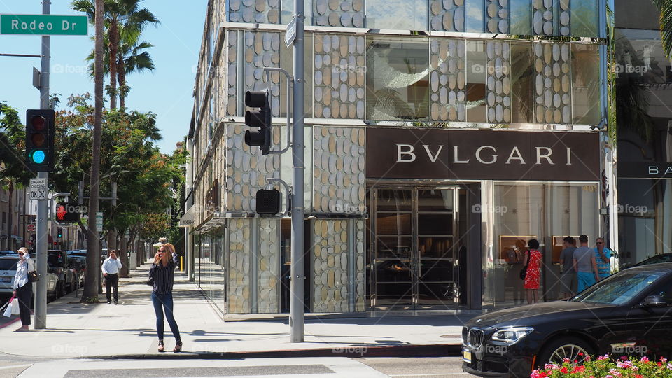 Bvlgary store, Rodeo Drive, Ca. Street scene in fancy luxurious Rodeo Drive Street, Beverly hills, California