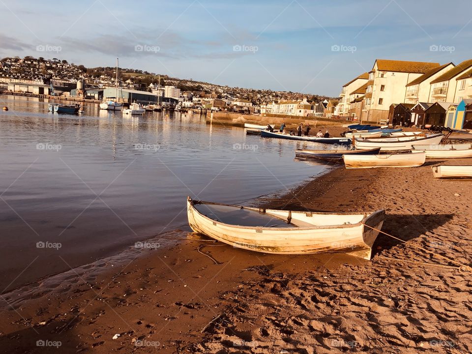 The same scene in color capturing a small vessel as well as the shoreline in February 2020.