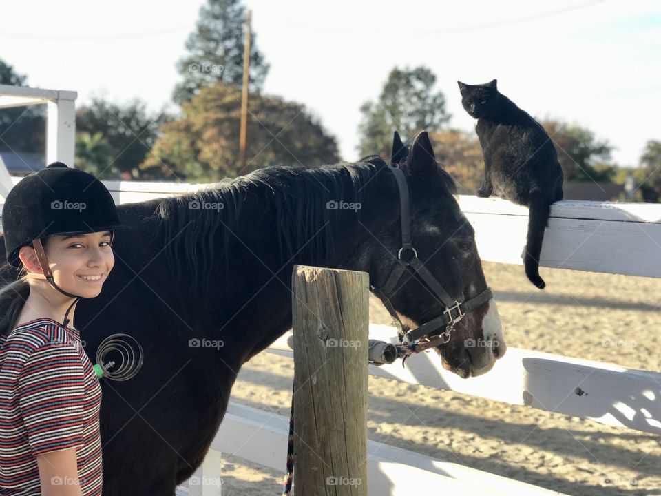 Julia with Winkie and the farm cat