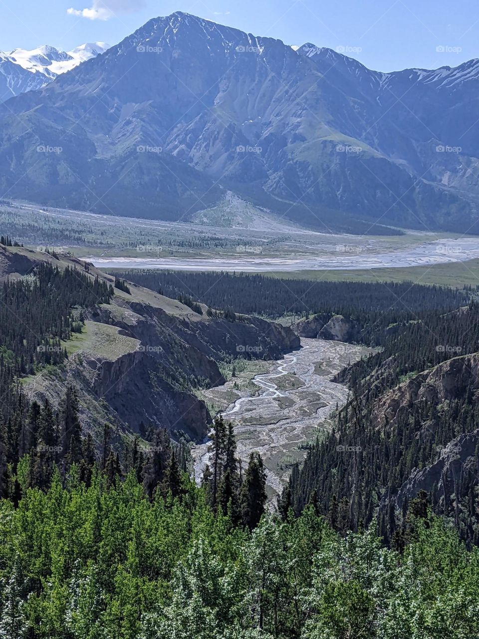 river bed formed by icy meltwater coming from the mountains at Kluane national park in Alaska
