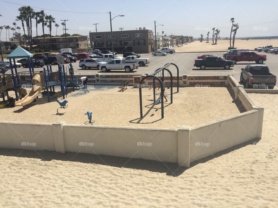 Playground at the beach. People enjoying the playground in Seal Beach