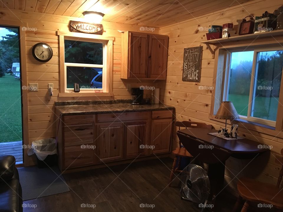 Inside our tiny cabin