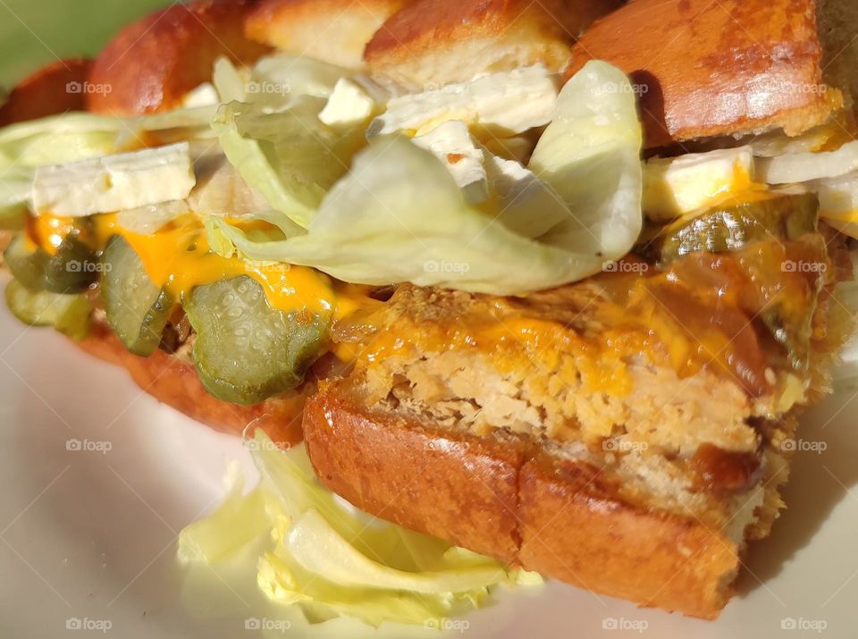 Garlic bread, burger