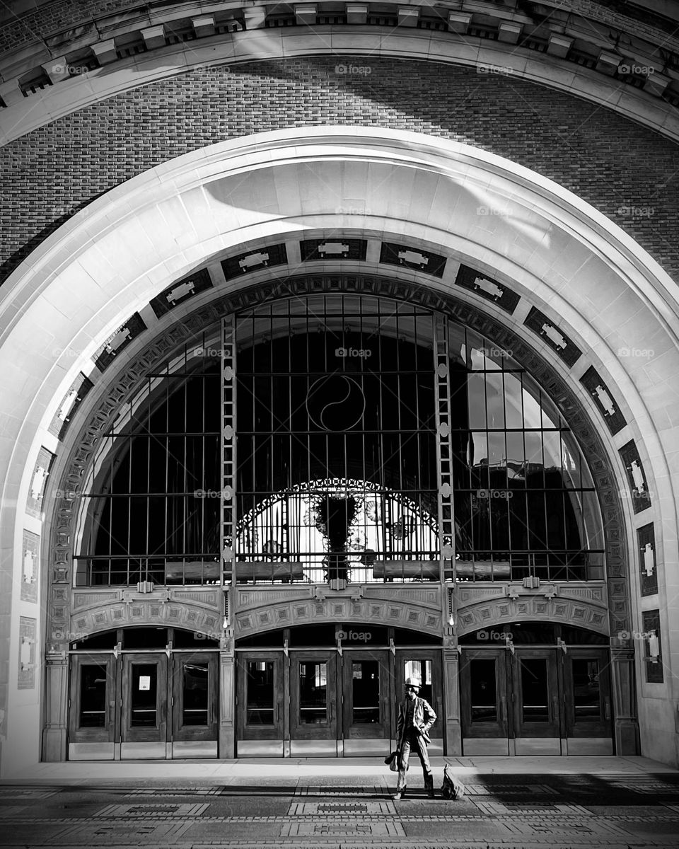 Tacoma Union Station shown in black and white highlights it’s unique architecture 