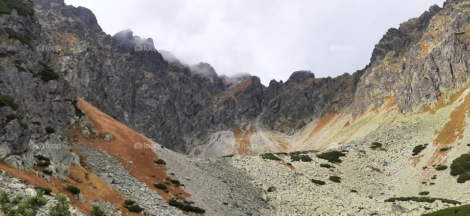 hilly misty mountain view in autumn