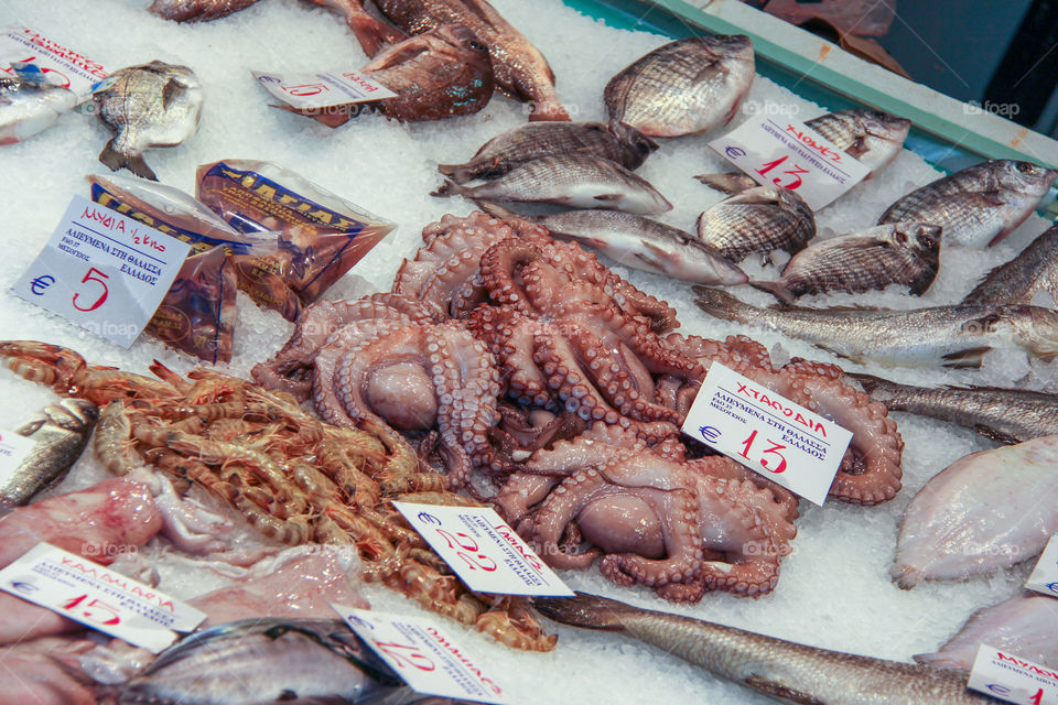 Greek food in the market in Athens