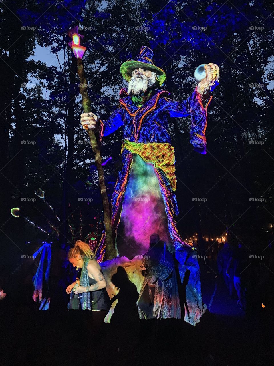 Wizard Art Installation Rothbury Michigan, Electric Forest Festival, Neon Lights, Rainbow Foresters, Magic Sorcery 