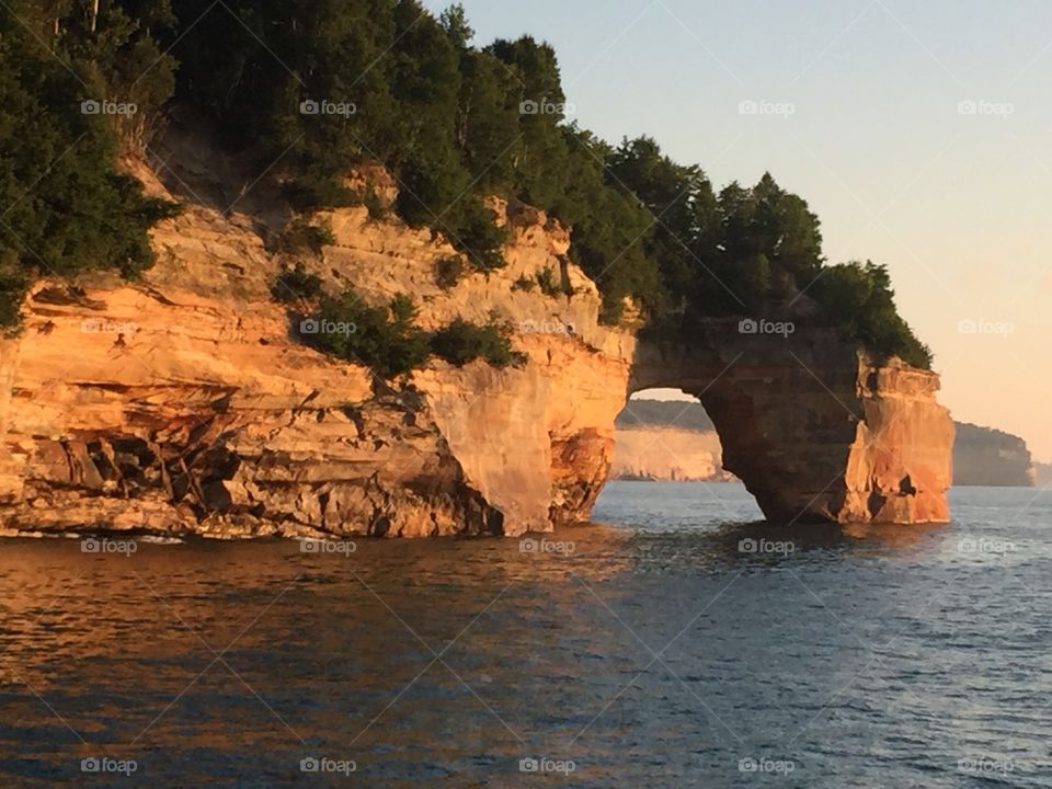 Sunset at Pictured Rocks-peeking through the arch