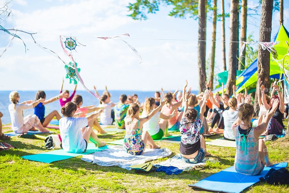 Yoga in the air. Group training