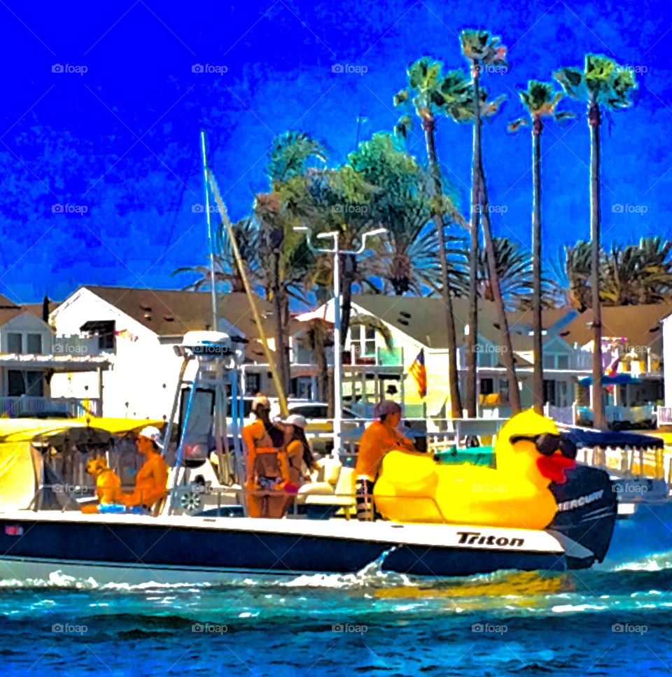 Huge rubber duckie on a boat 