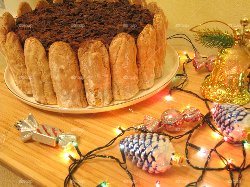 Christmas tiramisu cake with savoyardi cookies