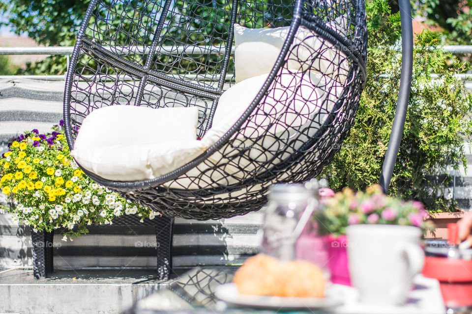 Sunny morning, breakfast on the terrace