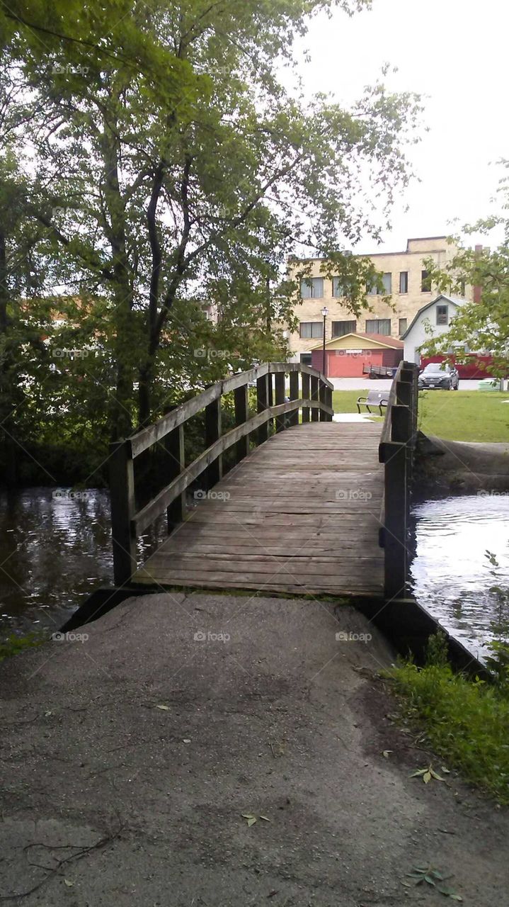 Footbridge over the Mullet River at Stayer Jr.Park by Downtown Plymouth, Wisconsin.
