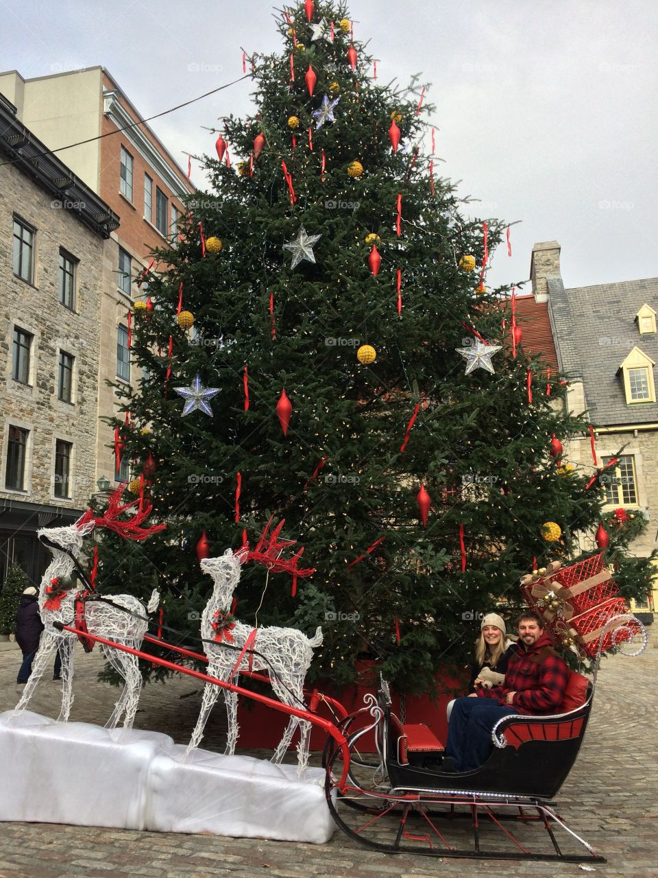 Christmas tree in the town square in Old Town Quebec 