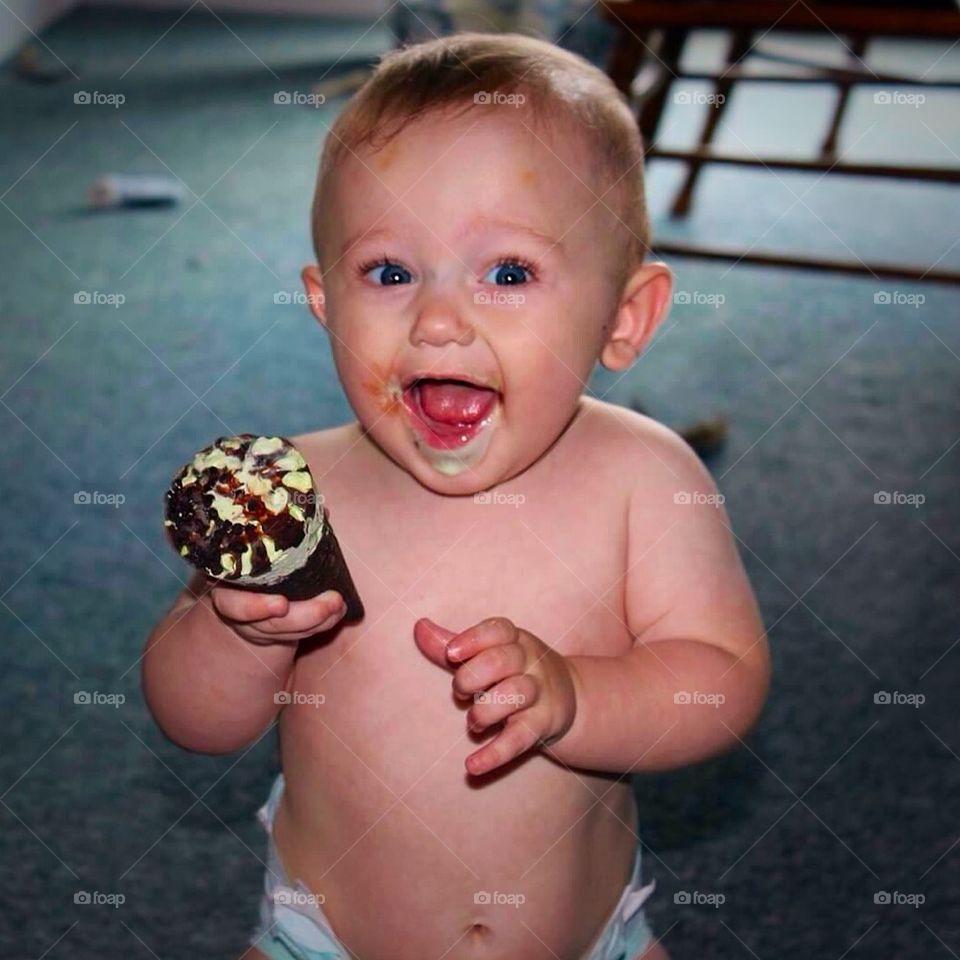 Excited about his icecream!