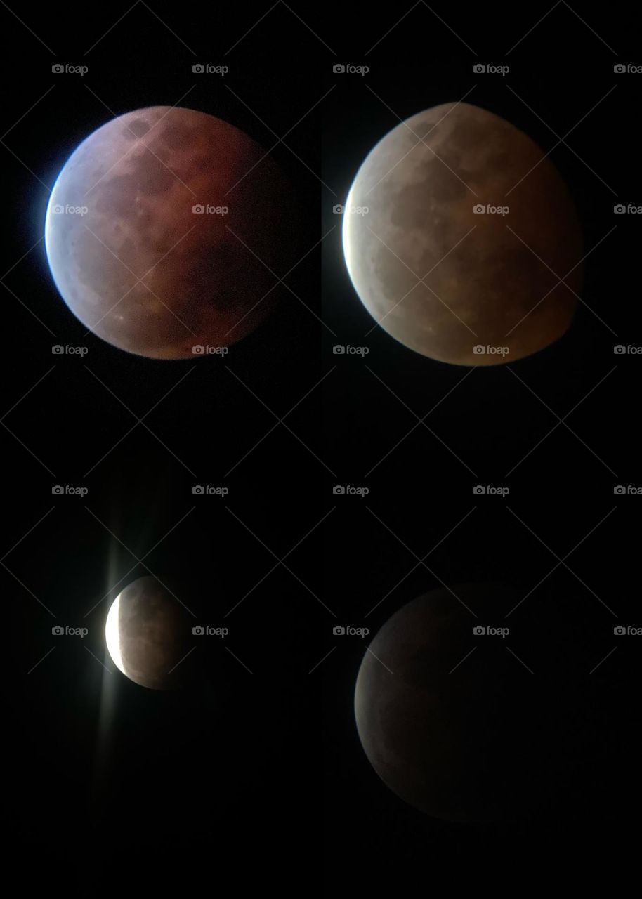 On a cool night watching an amazing event unfold, a Blood Moon eclipse, different colours, and light