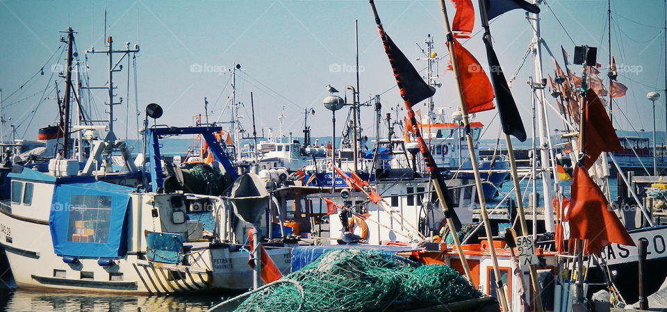 Sassnitz harbour detail. Fishing boats in the German coastal town on island Rügen