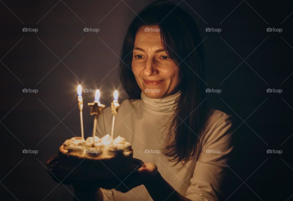 Happy birthday cake with candles.